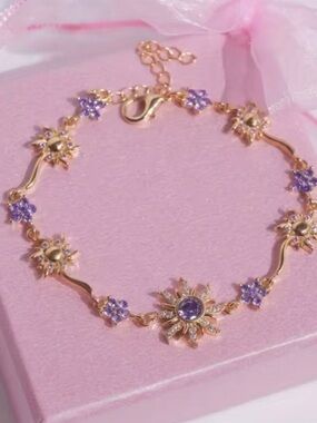 Disney tangled inspired Gold sun Floral Bracelet with Purple Accents
